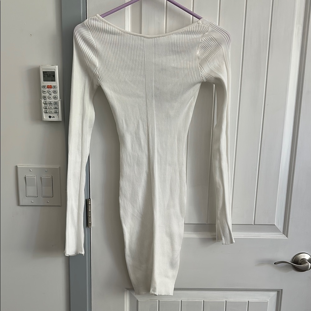 H&M Cream Long Sleeve Bodycon Dress